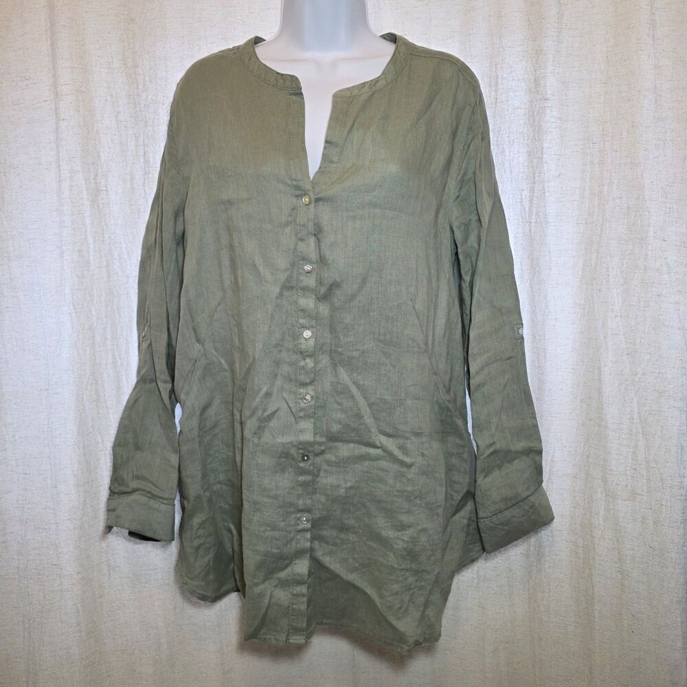 Sigrid Olsen Linen Tunic Light Sage Green Womens Large